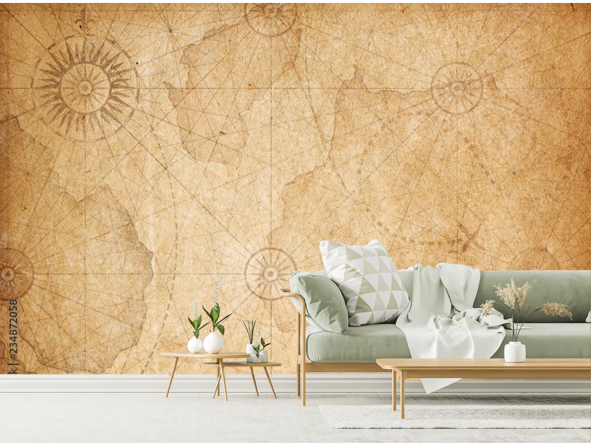 Mural Brújula de Tinta Vintage para Pared | Papel Tapiz Decorativo Personalizado