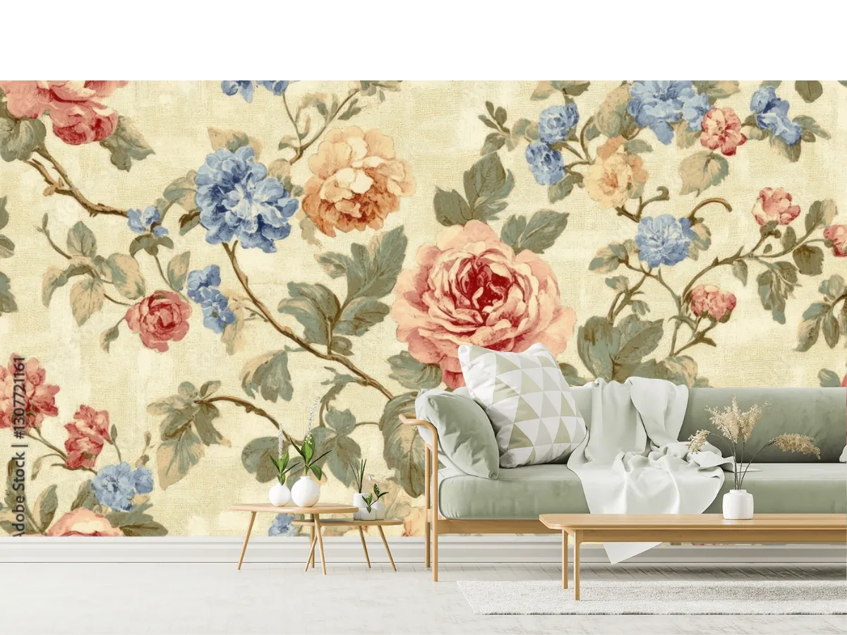 Mural Rosas Vintage Encanto Floral para Decoración de Sala o Recámara