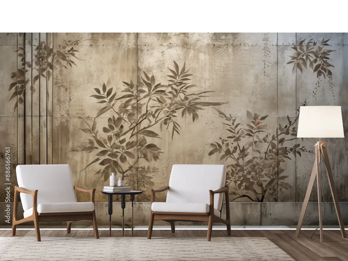 Mural Botánico Nostalgia Oriental para Pared, Vinil o Tapiz Decorativo