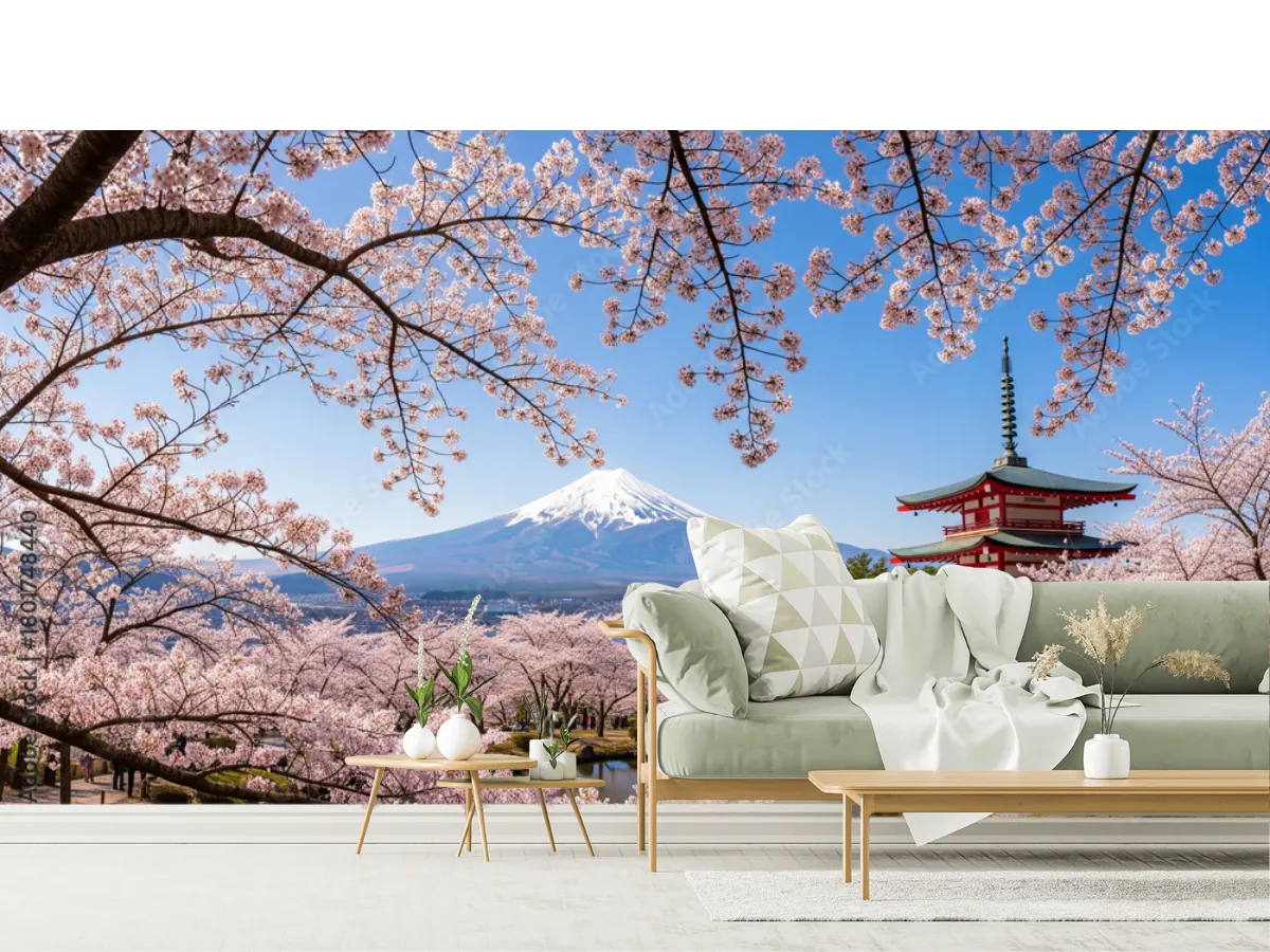 Mural Sakura Fuji - Fotomural Decorativo Japonés en Vinil o Papel Tapiz
