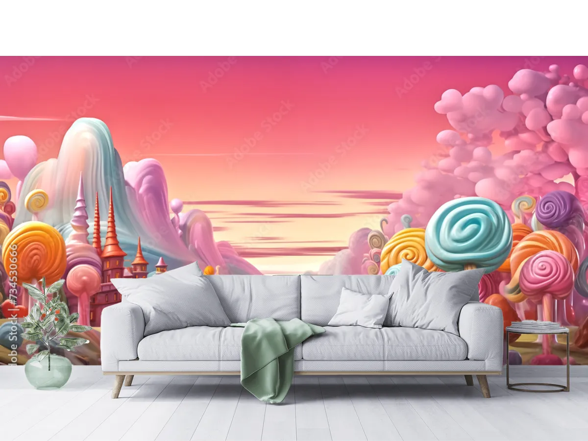 Mural Dulce Fantasía de Vinil Arquitectónico para Decoración de Sala