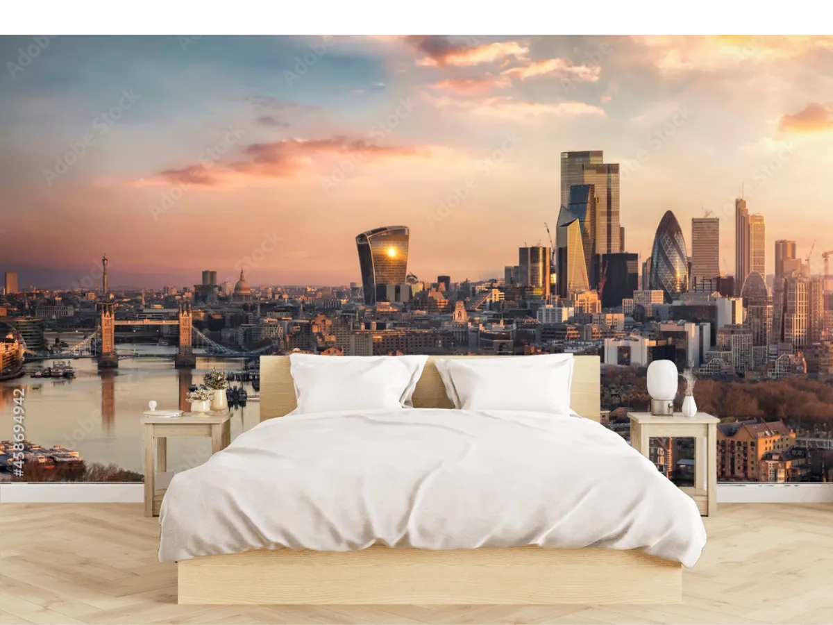 Mural Skyline Londres Atardecer Vinil Arquitectónico o Tapiz