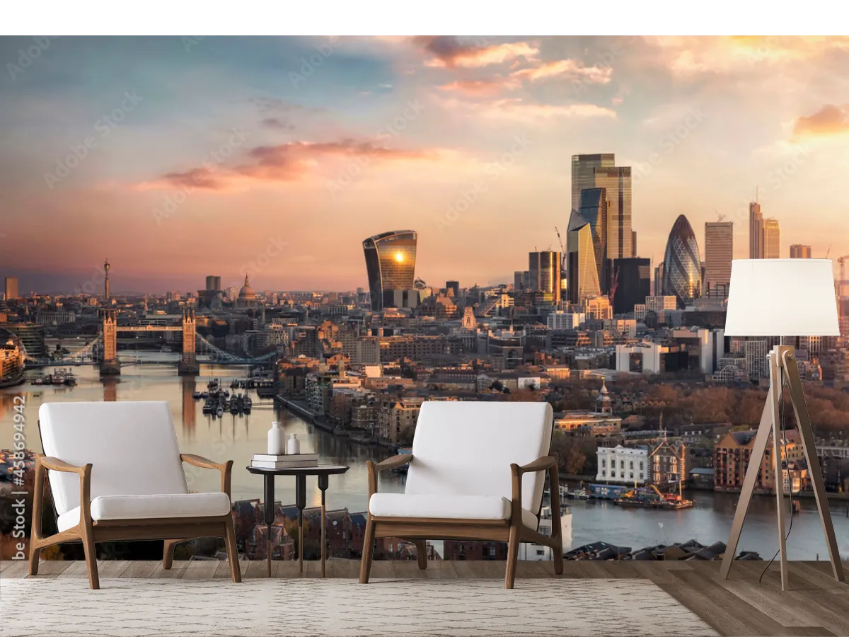 Mural Skyline Londres Atardecer Vinil Arquitectónico o Tapiz