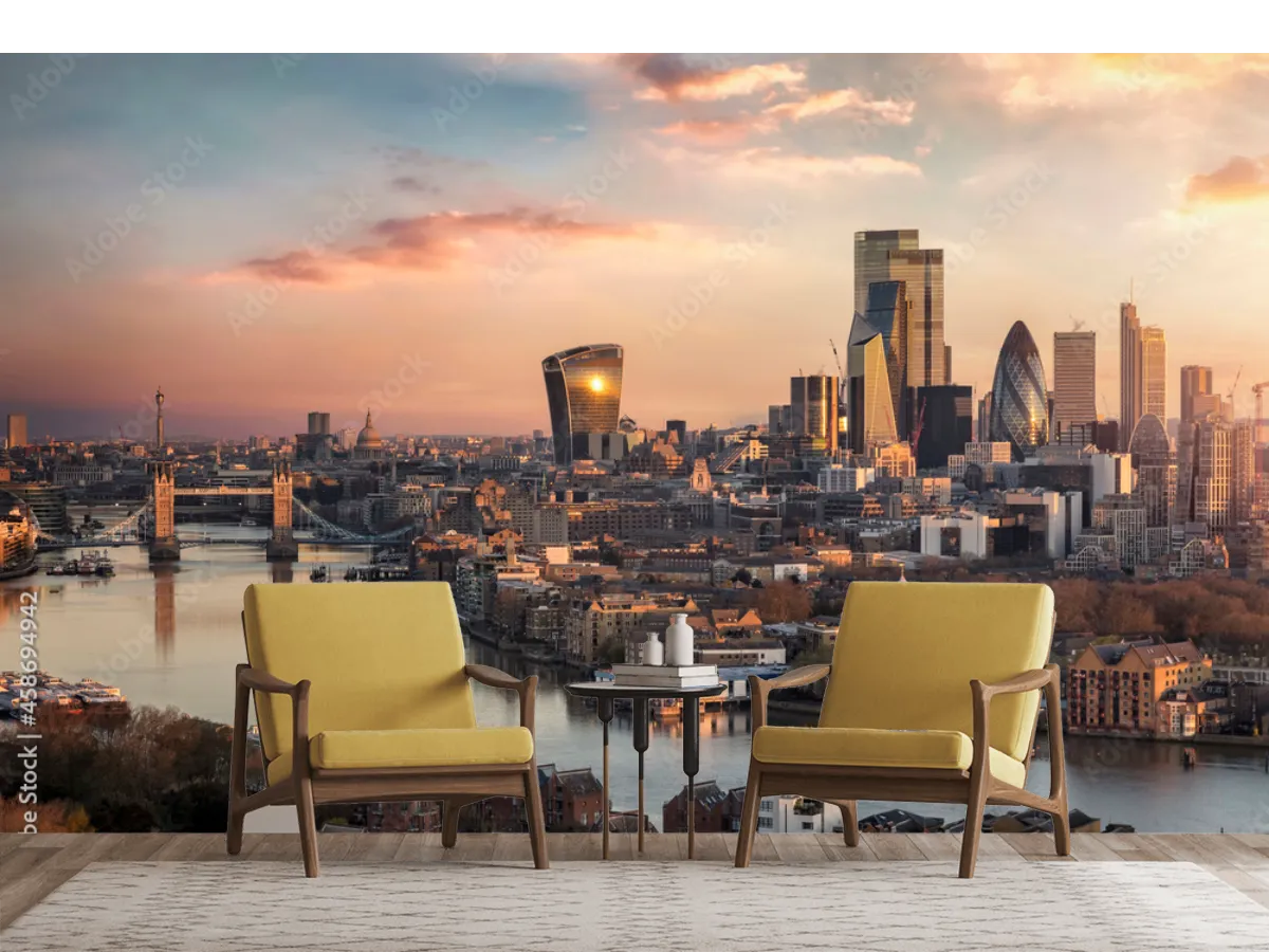Mural Skyline Londres Atardecer Vinil Arquitectónico o Tapiz