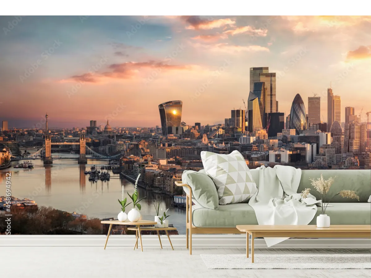 Mural Skyline Londres Atardecer Vinil Arquitectónico o Tapiz