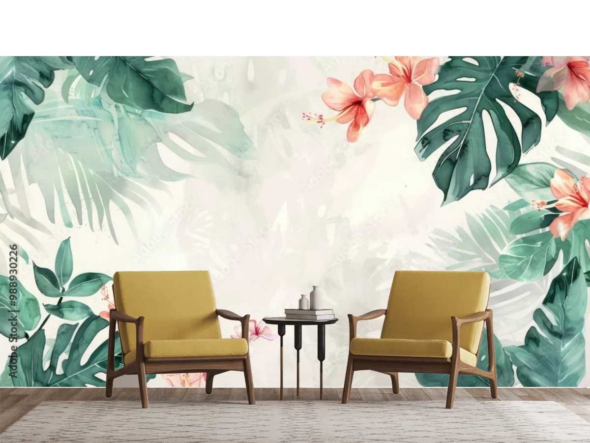 Mural Tropical Esencia Hibiscus para Sala y Recámara – Fotomural Decorativo Vinil, Papel Tapiz Liso o Texturizado