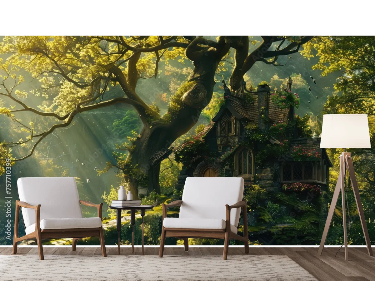 Mural Encantado Bosque de Luz para sala y recámara | Vinil arquitectónico o papel tapiz