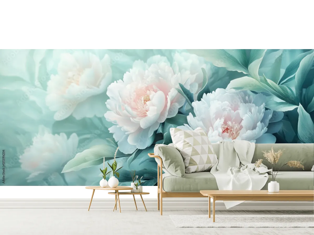 Mural Peonías Éter en Vinil Arquitectónico o Papel Tapiz Decorativo Personalizado