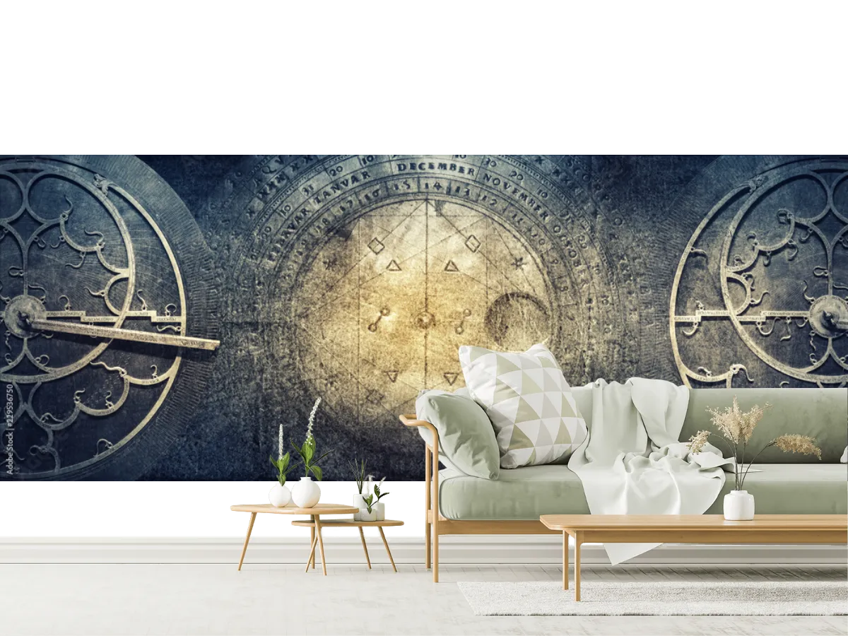 Mural Astrolabio Medieval para Sala o Estudio - Vinil Arquitectónico y Papel Tapiz
