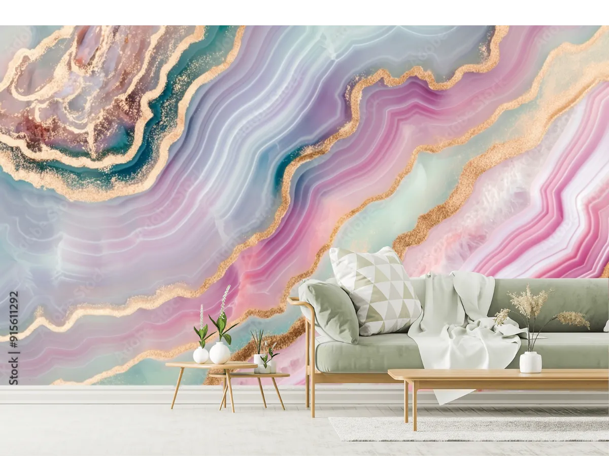 Mural Aurora Mineral Pastel para decoración de sala – Vinil, Papel Tapiz y más