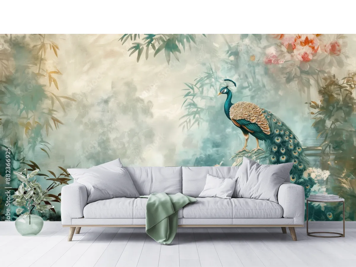 Modelo Mural Esplendor Real de Pavo Real | Fotomural decorativo premium en vinil o papel tapiz