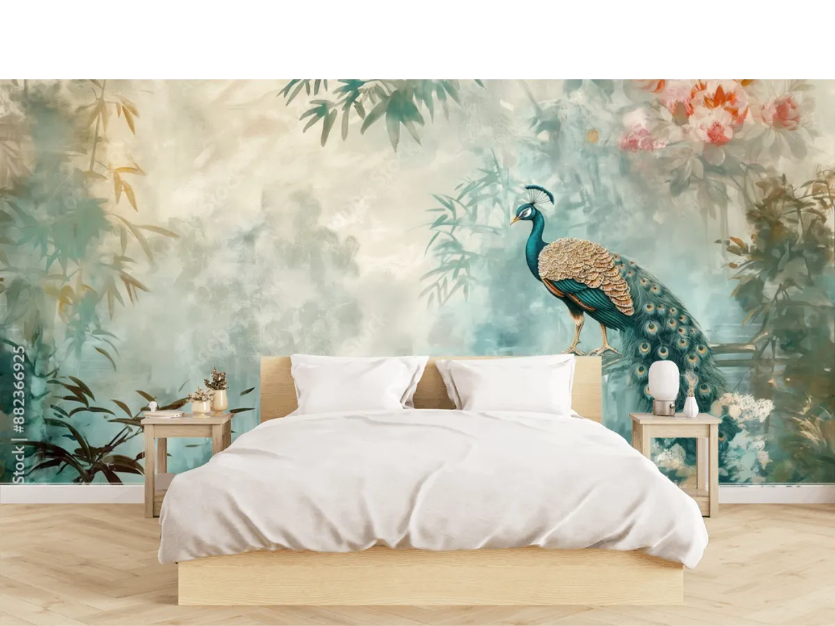 Modelo Mural Esplendor Real de Pavo Real | Fotomural decorativo premium en vinil o papel tapiz