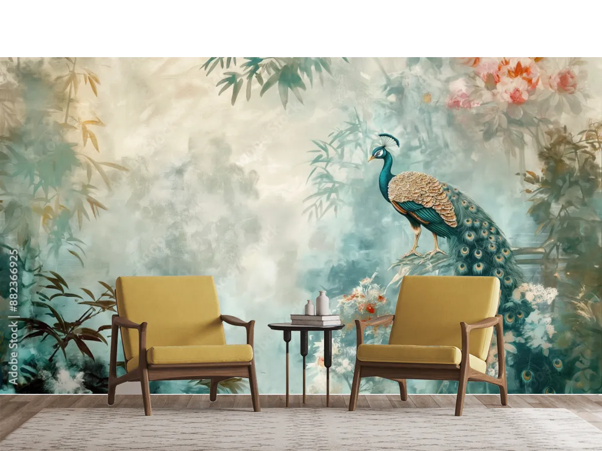 Modelo Mural Esplendor Real de Pavo Real | Fotomural decorativo premium en vinil o papel tapiz
