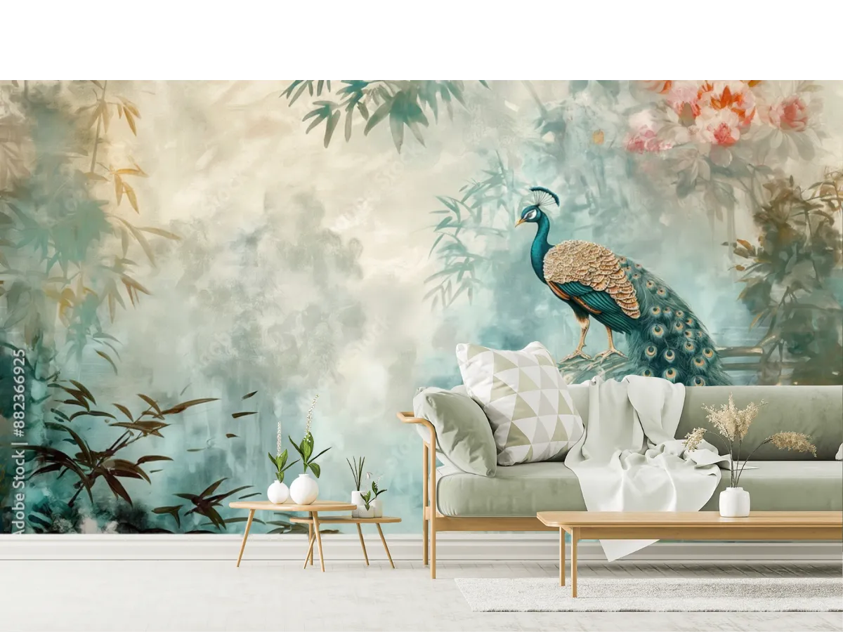 Modelo Mural Esplendor Real de Pavo Real | Fotomural decorativo premium en vinil o papel tapiz