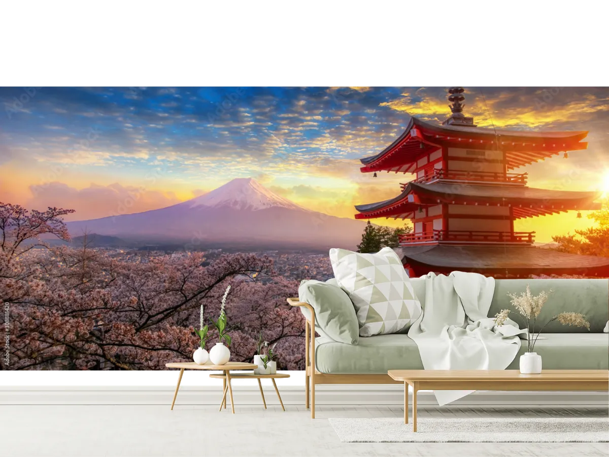 Mural Sakura Fuji Amanecer | Fotomural Decorativo Vinil Arquitectónico