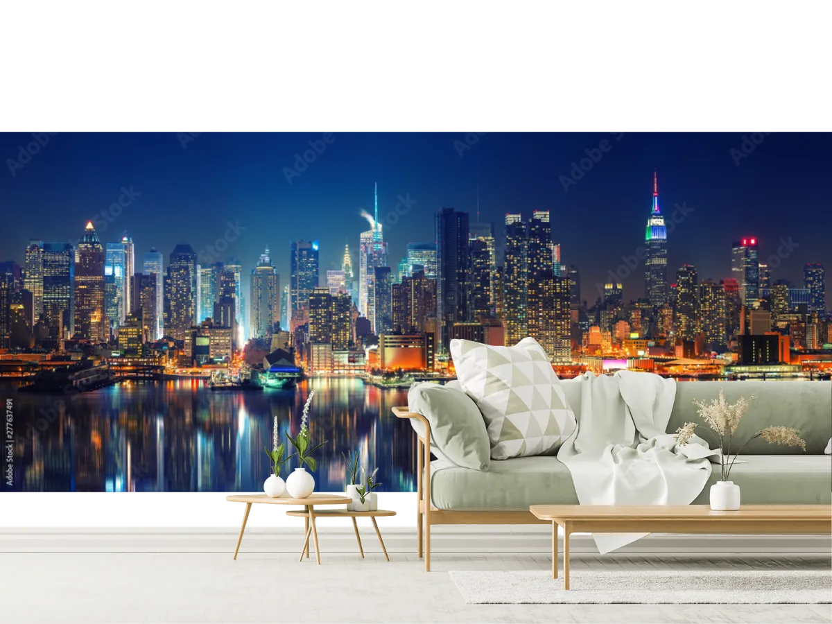 Fotomural Mural Skylines Nocturnos New York en Vinil o Papel Tapiz