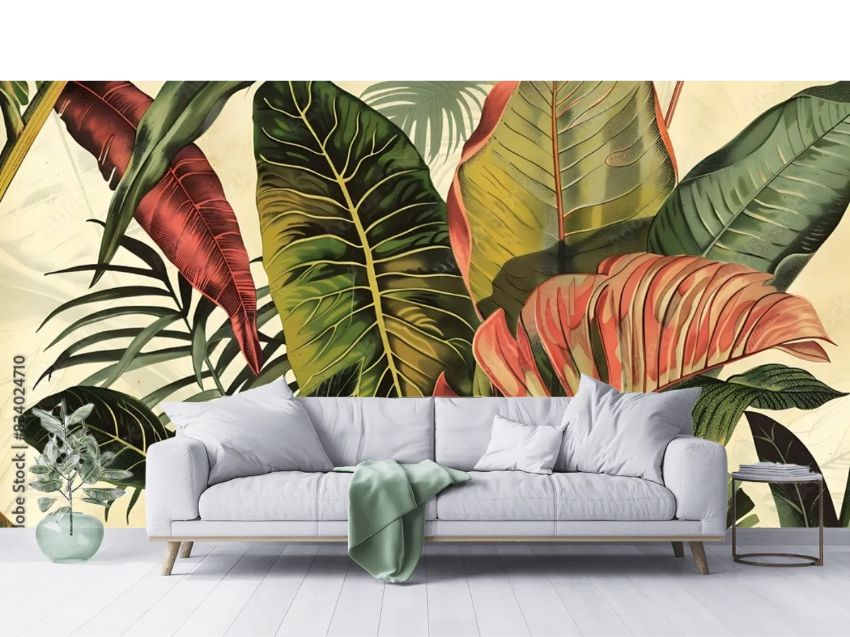 Modelo Mural Oasis Tropical - Fotomural de Hojas Exóticas para Decoración