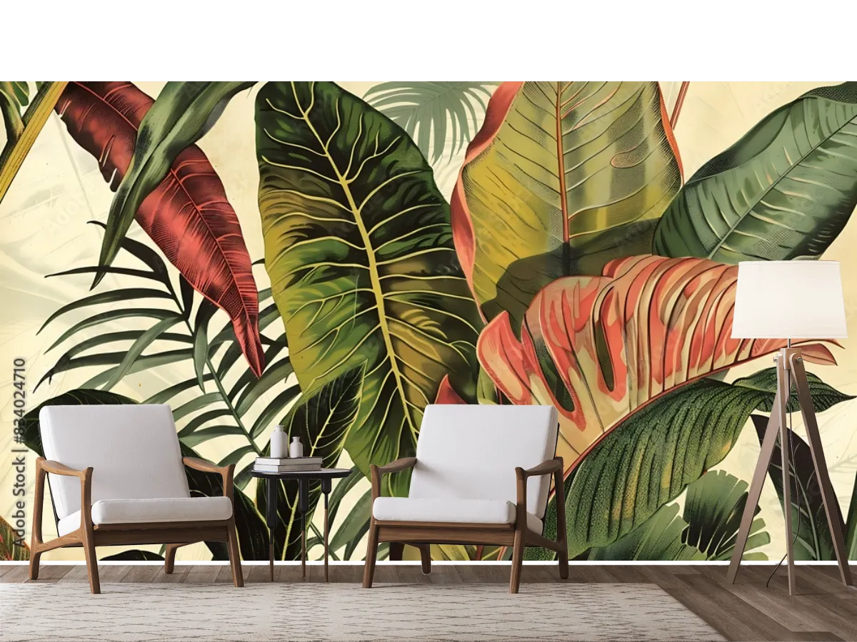 Modelo Mural Oasis Tropical - Fotomural de Hojas Exóticas para Decoración