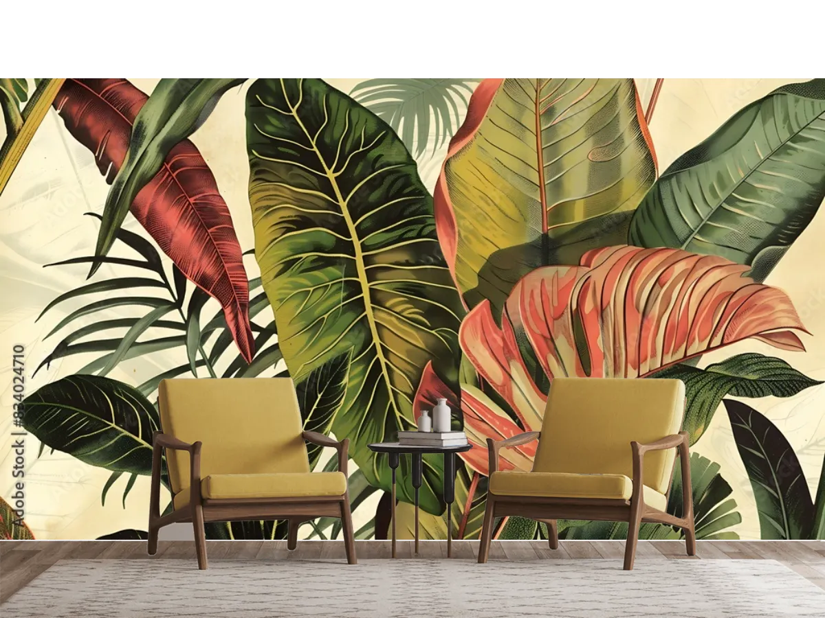 Modelo Mural Oasis Tropical - Fotomural de Hojas Exóticas para Decoración