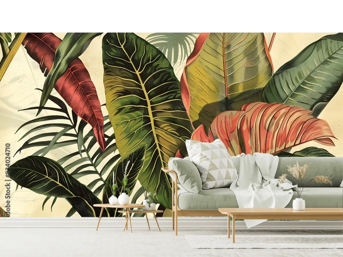 Modelo Mural Oasis Tropical - Fotomural de Hojas Exóticas para Decoración
