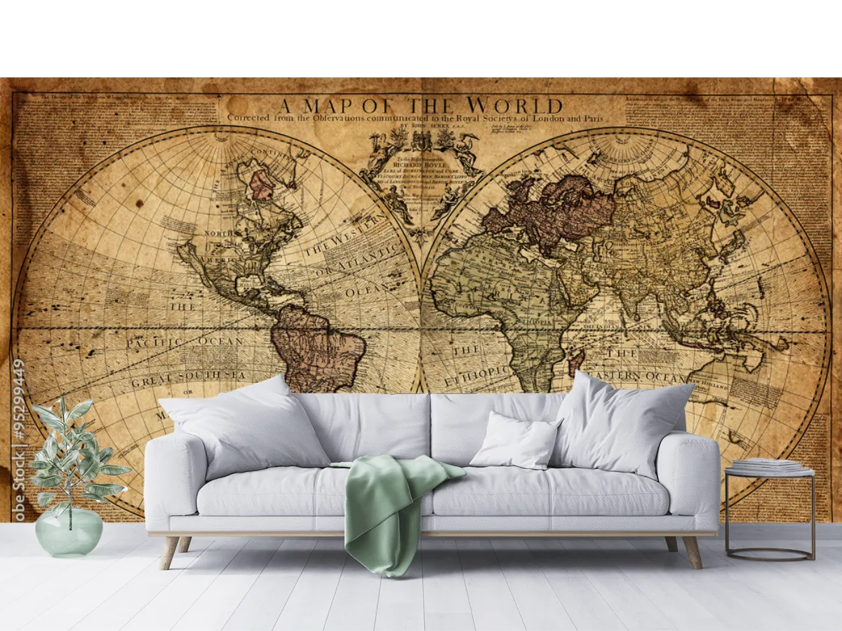 Mural Mapa Antiguo del Mundo – Vinil Arquitectónico o Papel Tapiz Decorativo