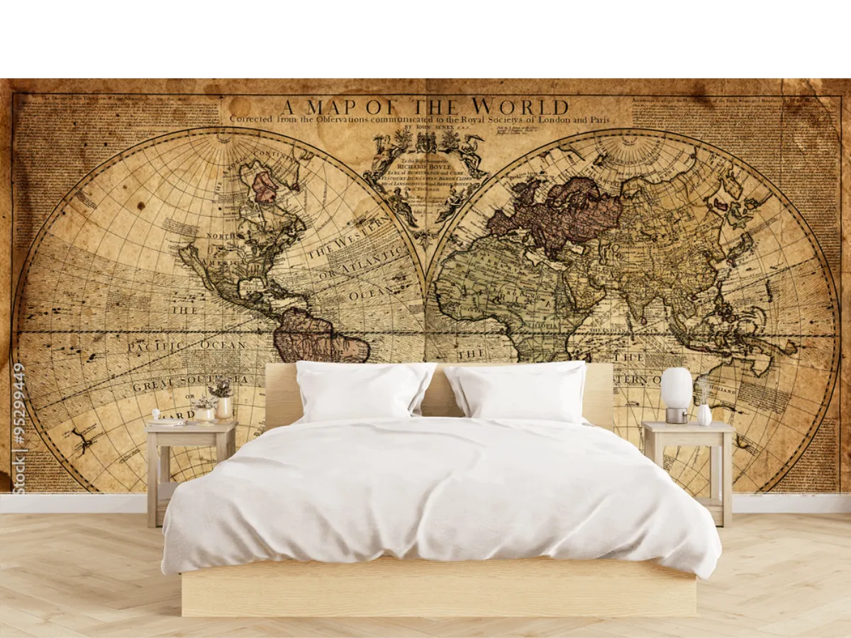 Mural Mapa Antiguo del Mundo – Vinil Arquitectónico o Papel Tapiz Decorativo