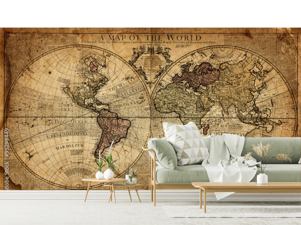 Mural Mapa Antiguo del Mundo – Vinil Arquitectónico o Papel Tapiz Decorativo