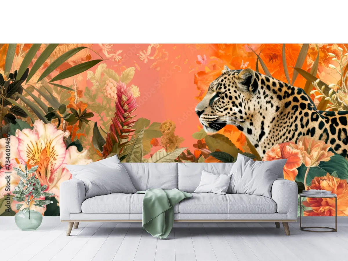 Mural Tapiz Jaguar Tropical – Fotomural Decorativo para Sala o Recámara