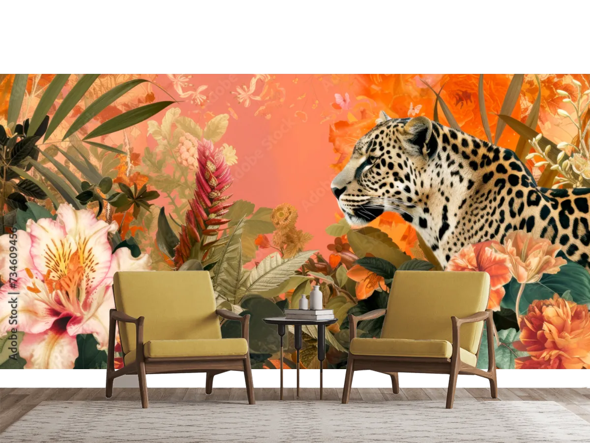 Mural Tapiz Jaguar Tropical – Fotomural Decorativo para Sala o Recámara