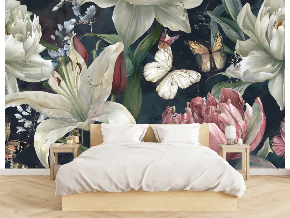 Mural Jardín Encantado con Flores y Mariposas | Fotomural Decorativo