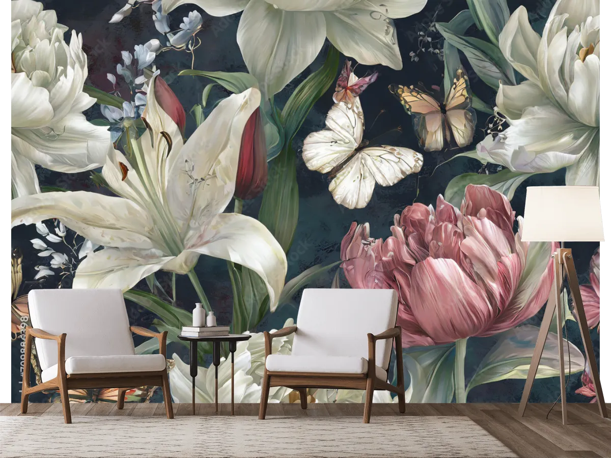 Mural Jardín Encantado con Flores y Mariposas | Fotomural Decorativo