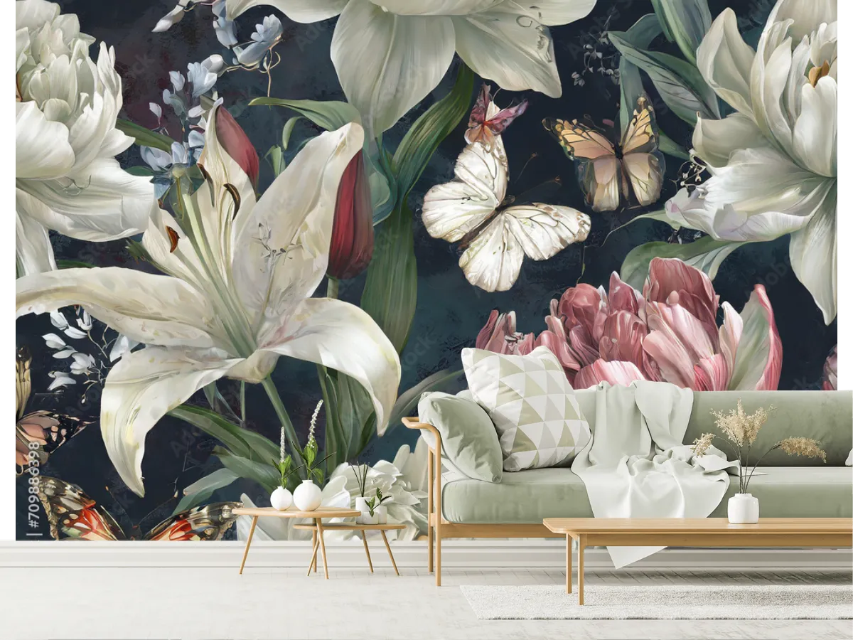Mural Jardín Encantado con Flores y Mariposas | Fotomural Decorativo