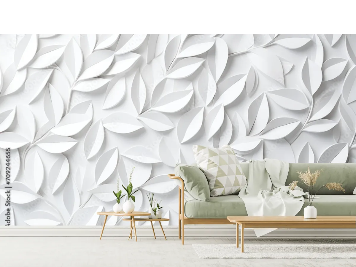 Mural Hoja Sutil Blanca | Fotomural Decorativo para Pared en Vinil, Liso o Texturizado