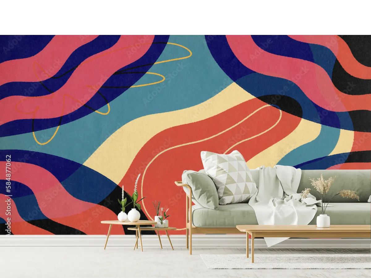 Mural Ondas Vibrantes Abstracto para Sala o Estudio – Decoración Moderna en Vinil o Tapiz