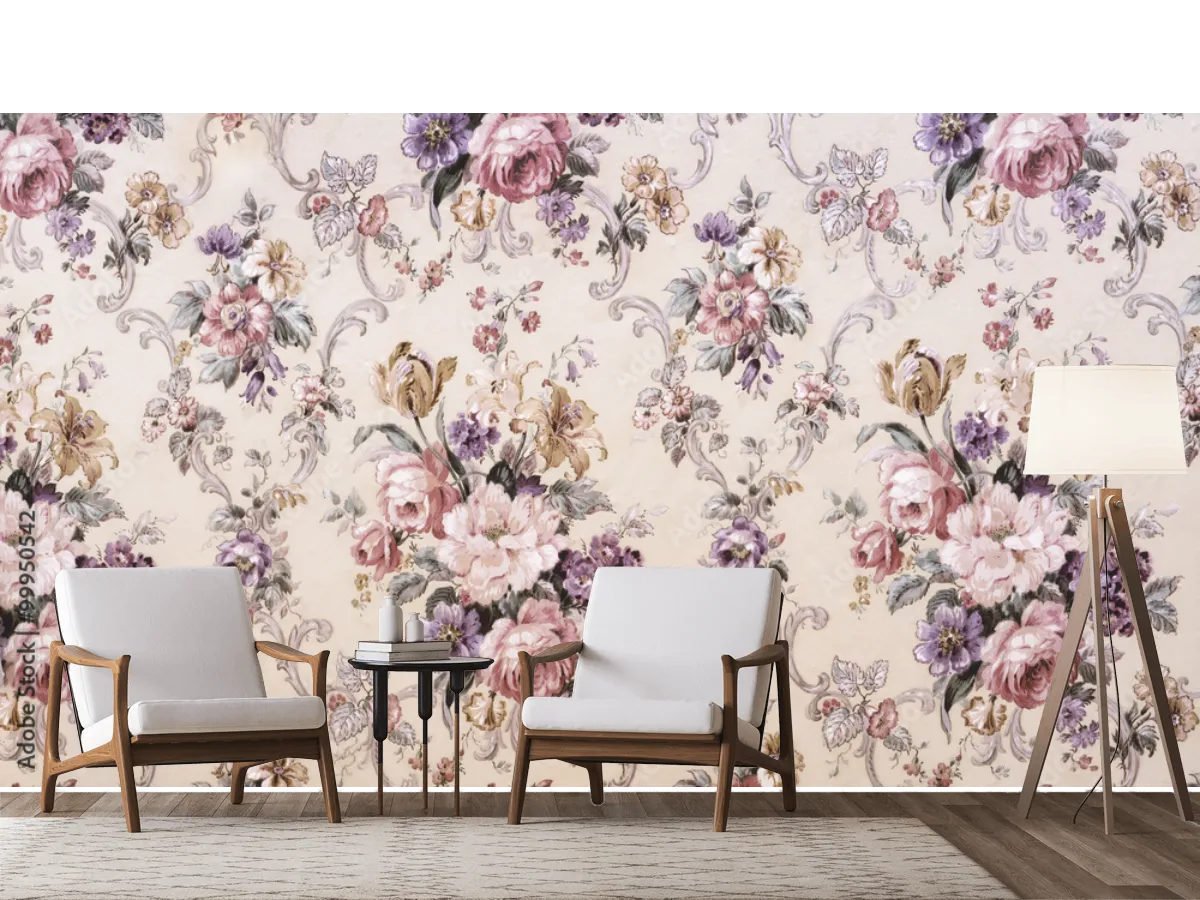 Mural Vintage Rosas & Lirios Elegancia Floral Vinil Arquitectónico