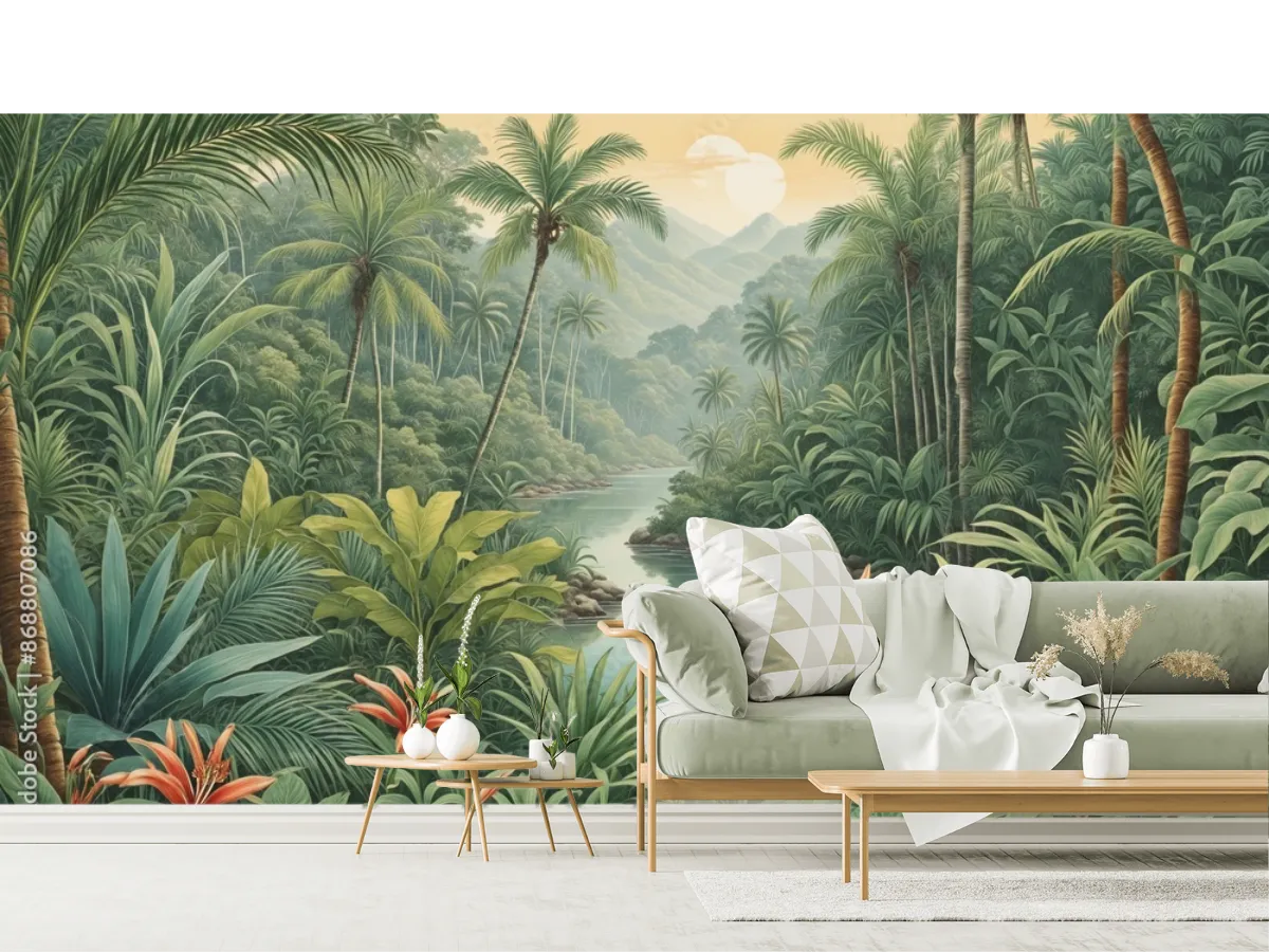 Mural Amazonas Encantado para Decoración de Sala – Vinil Arquitectónico y Papel Tapiz