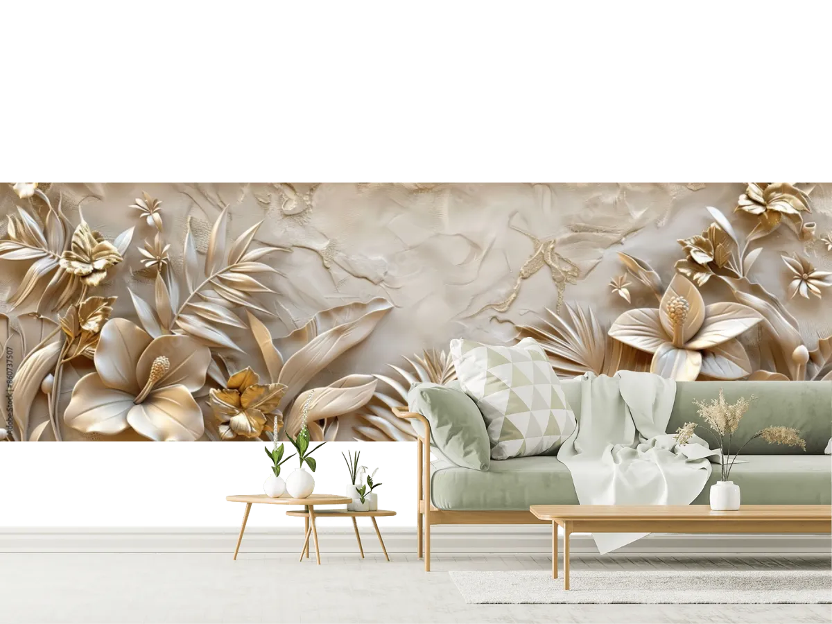 Mural Tropical Golden Oasis para decoración de pared – Fotomural elegante