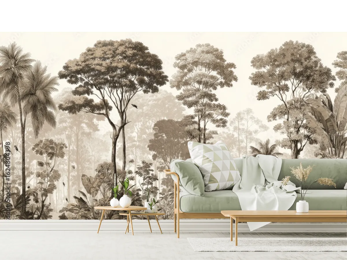 Mural Selva Mística en Vinil Arquitectónico o Papel Tapiz Decorativo