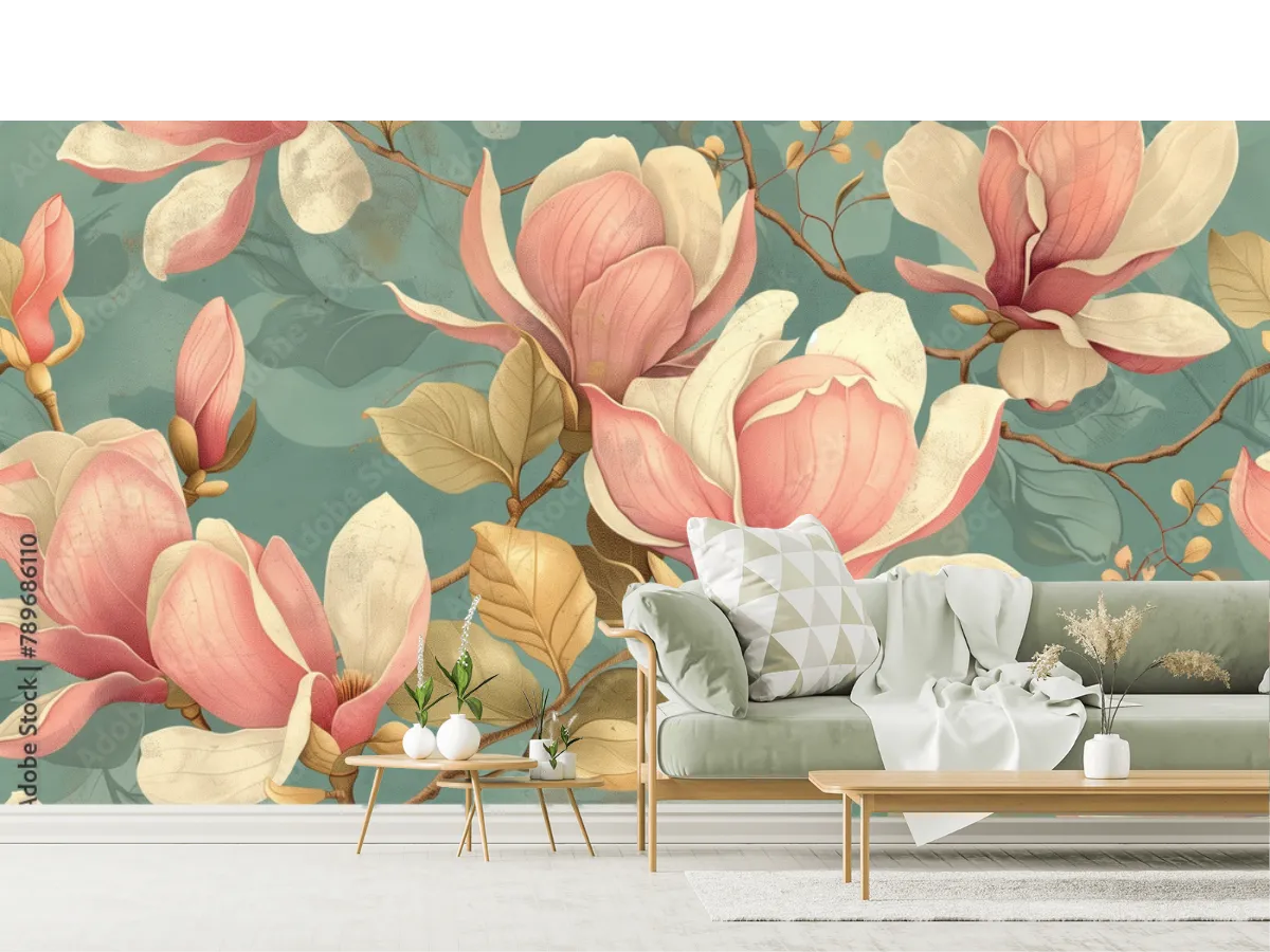 Mural Magnolia Sueño Floral para Sala y Recámaras – Vinil o Papel Tapiz