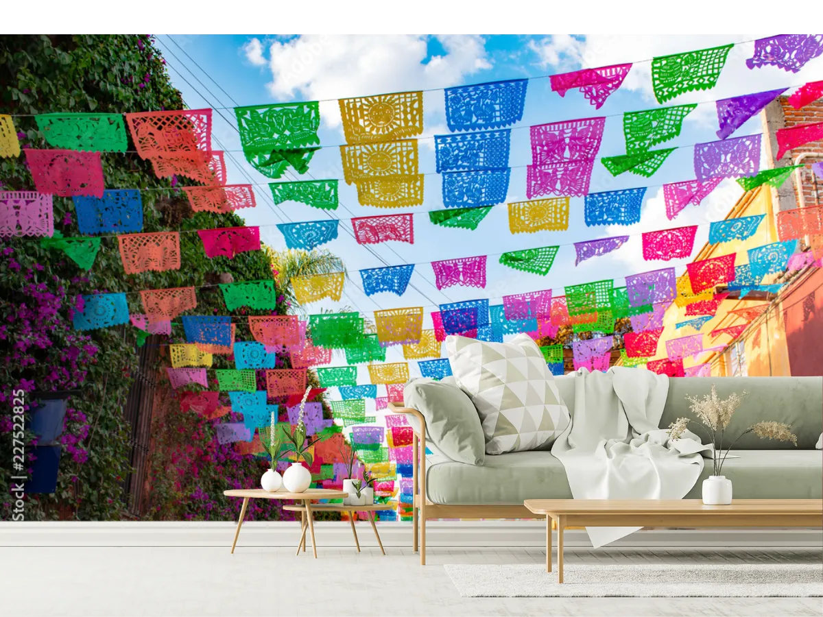 Mural Fiesta de Color Mexicano para Pared – Vinil Arquitectónico y Papel Tapiz