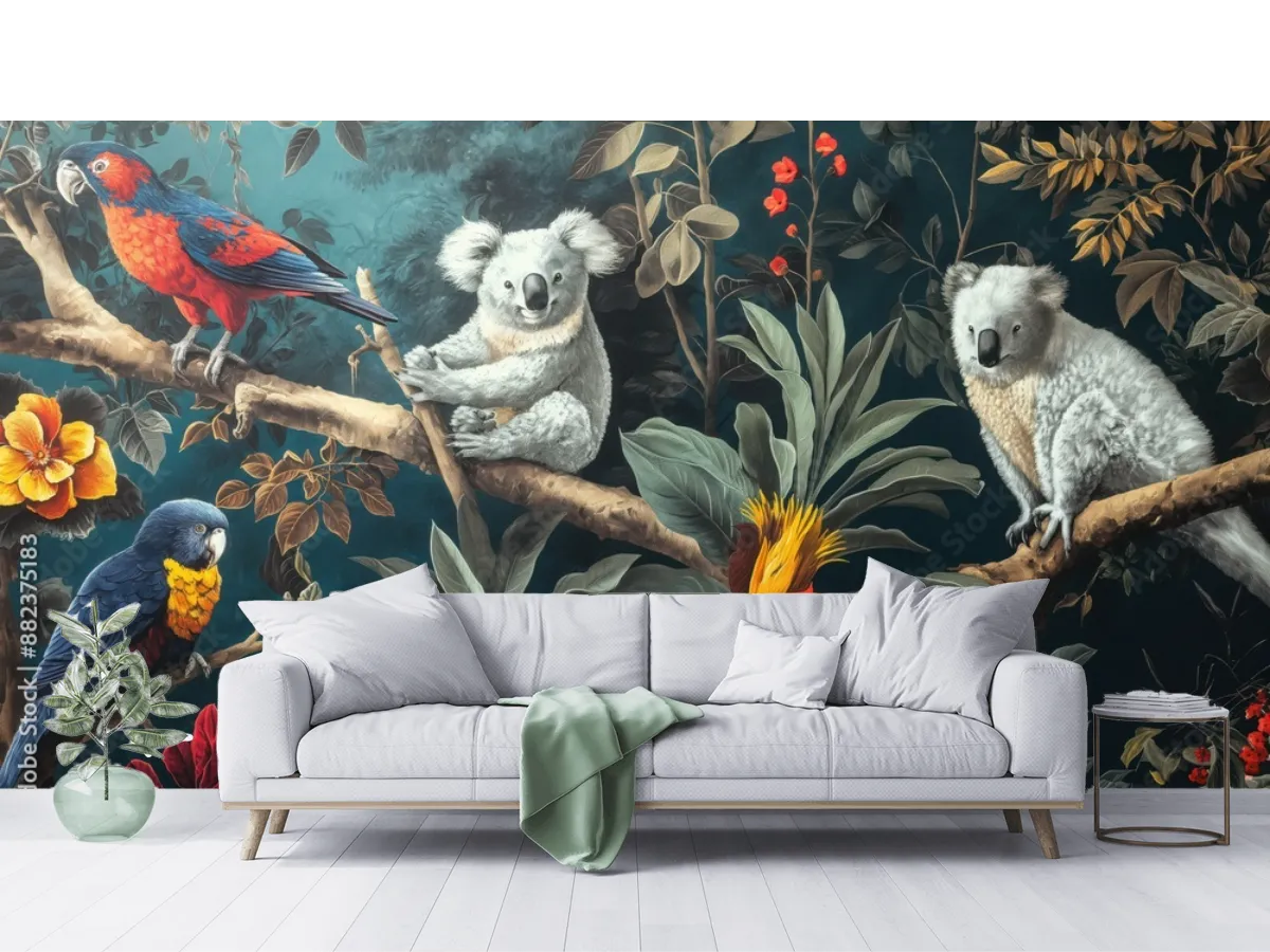 Mural Koalas Tropicales Arte Natural – Vinil, Tapiz Liso o Texturizado