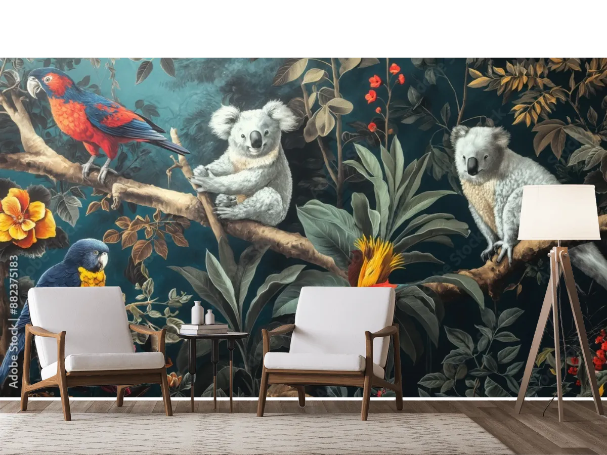 Mural Koalas Tropicales Arte Natural – Vinil, Tapiz Liso o Texturizado