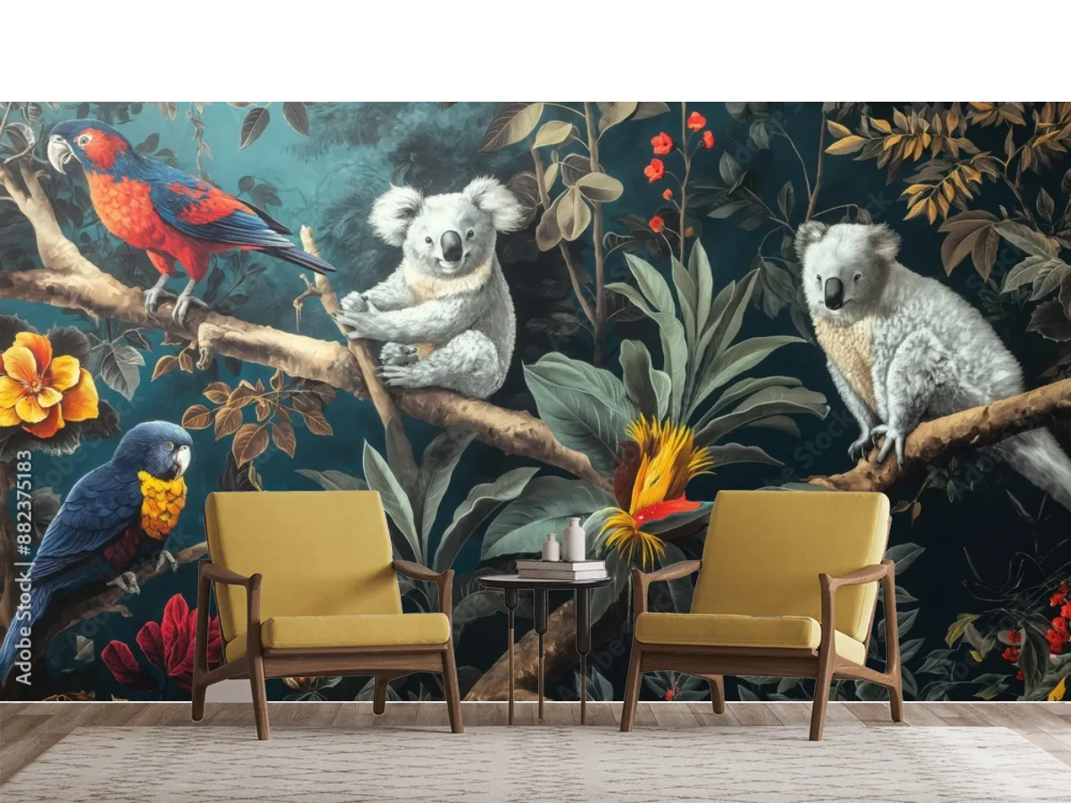 Mural Koalas Tropicales Arte Natural – Vinil, Tapiz Liso o Texturizado