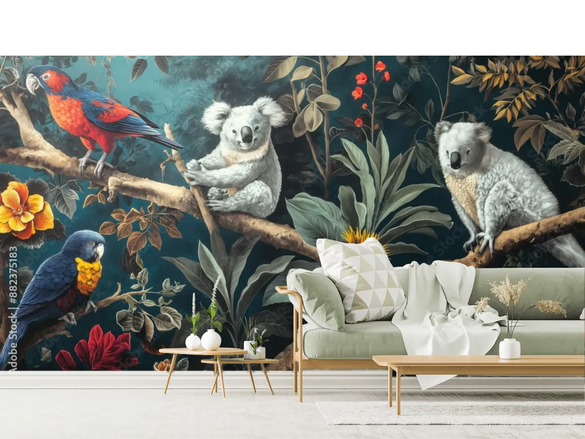 Mural Koalas Tropicales Arte Natural – Vinil, Tapiz Liso o Texturizado