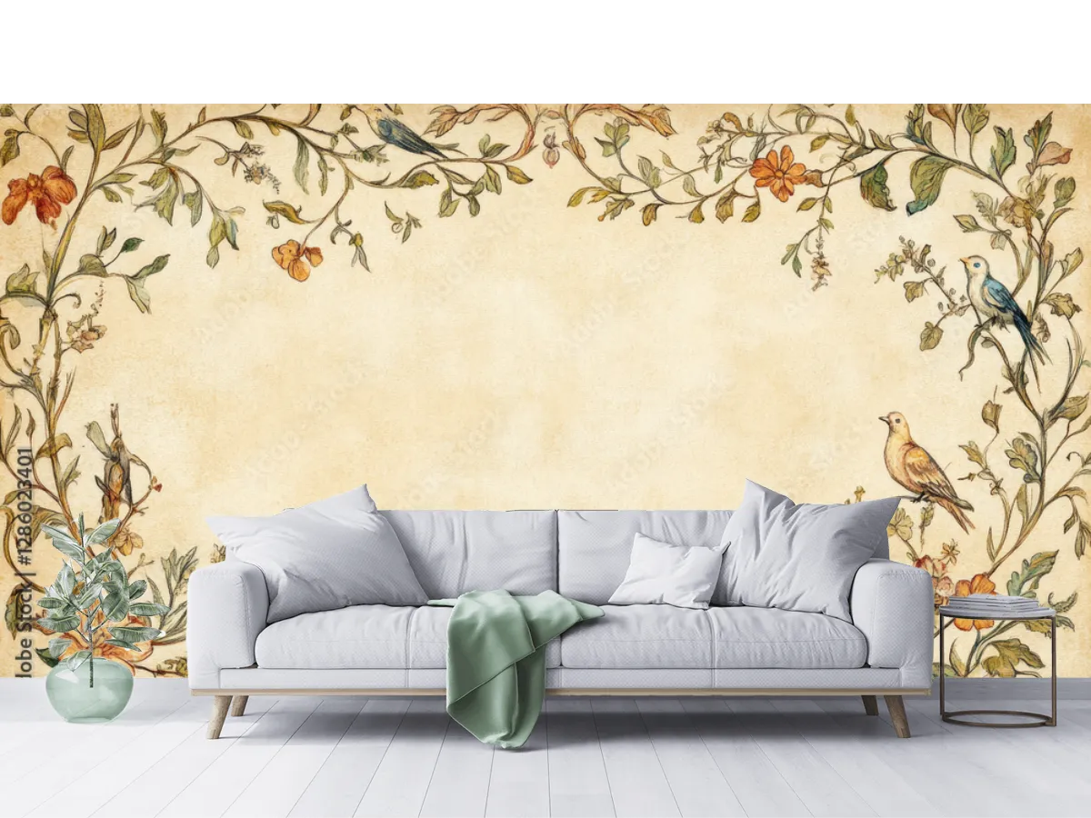 Mural Ramas y Aves Florales para Pared, Fotomural Decorativo (Vinil, Tapiz, Contract)