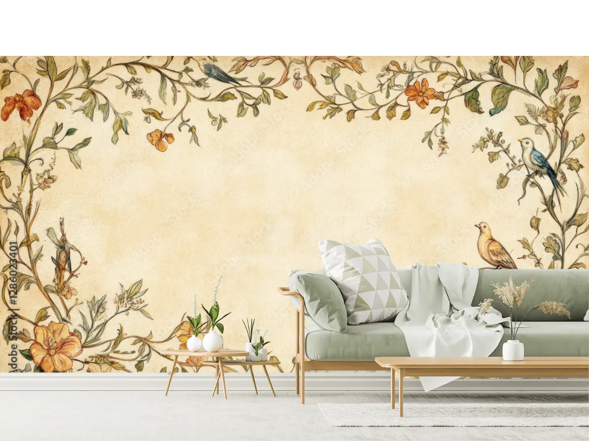 Mural Ramas y Aves Florales para Pared, Fotomural Decorativo (Vinil, Tapiz, Contract)