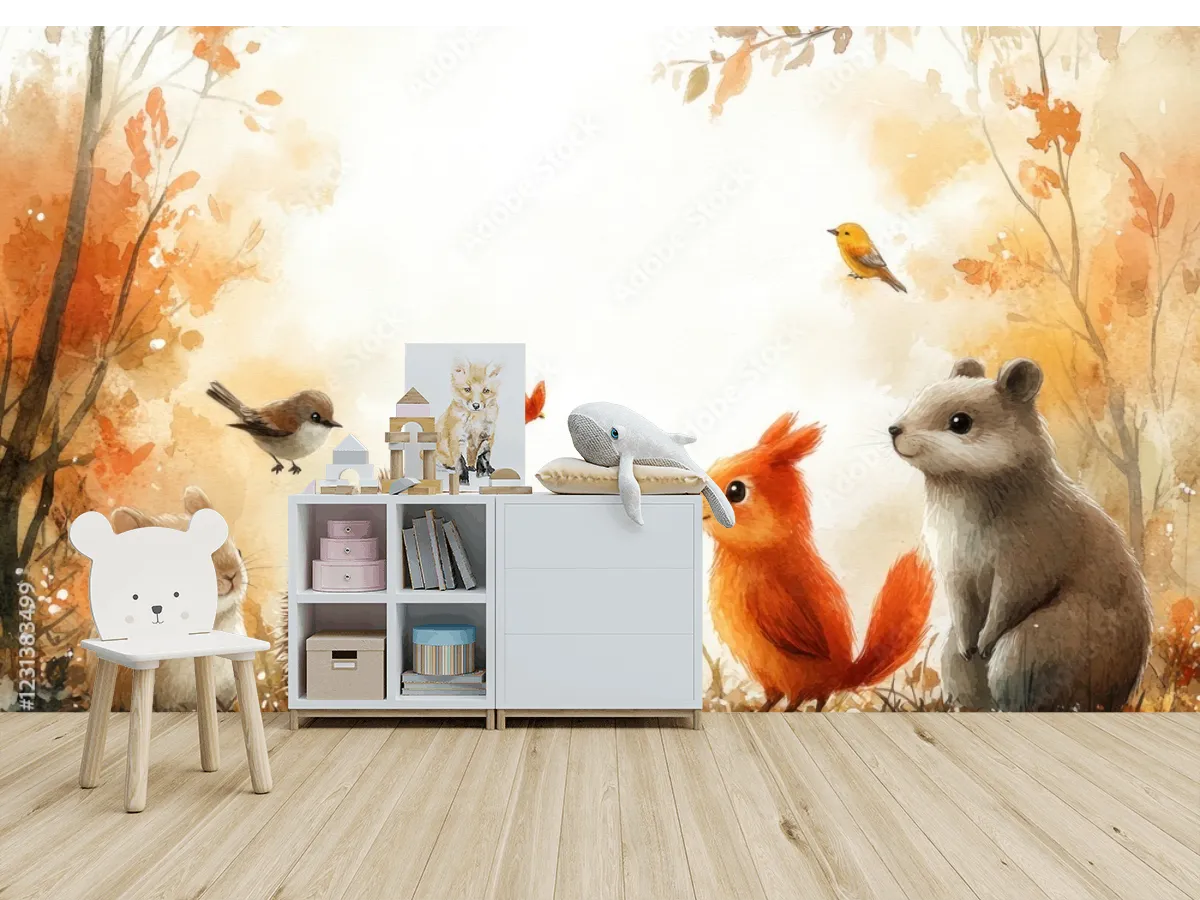 Mural Infantil Bosque Encantado Amigos - Fotomural Decorativo Papel Tapiz