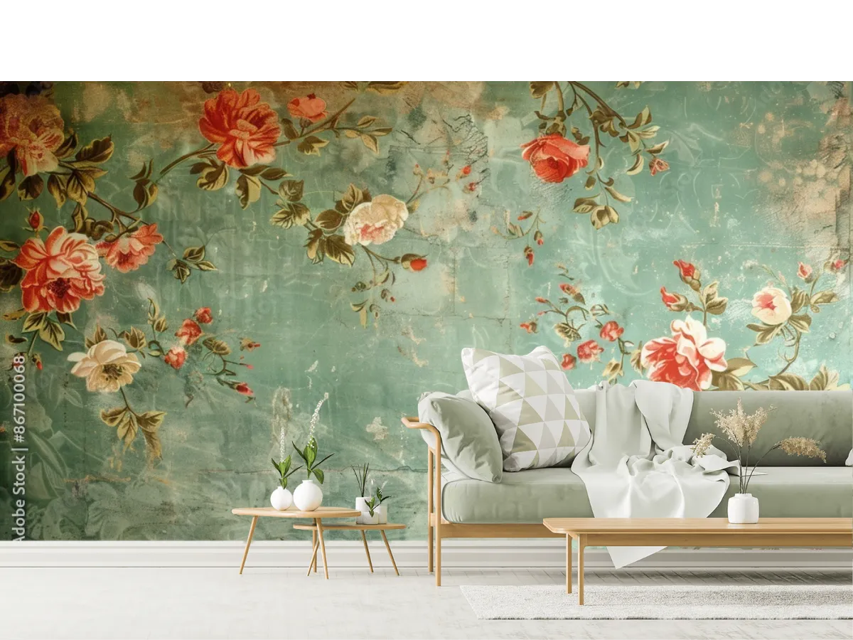 Mural Floral Vintage Jardín de Ensueño para pared | Vinil Arquitectónico y Papel Tapiz