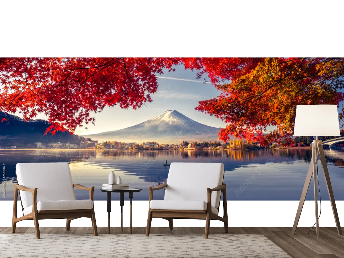 Mural Lago y Montaña Fuji Otoño | Fotomural Decorativo Personalizado