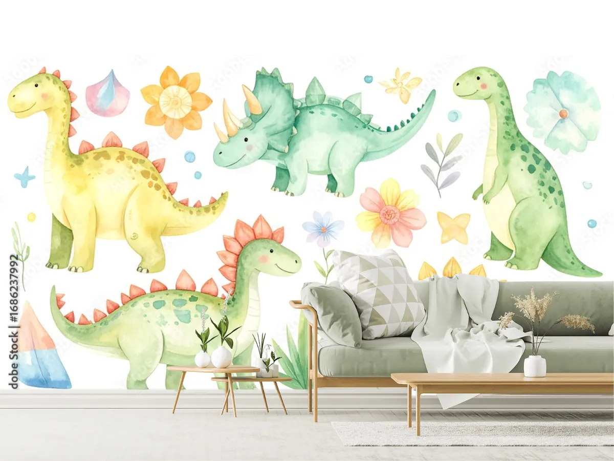 Mural DinoAventura Fantasía Infantil para pared, fotomural vinil decorativo